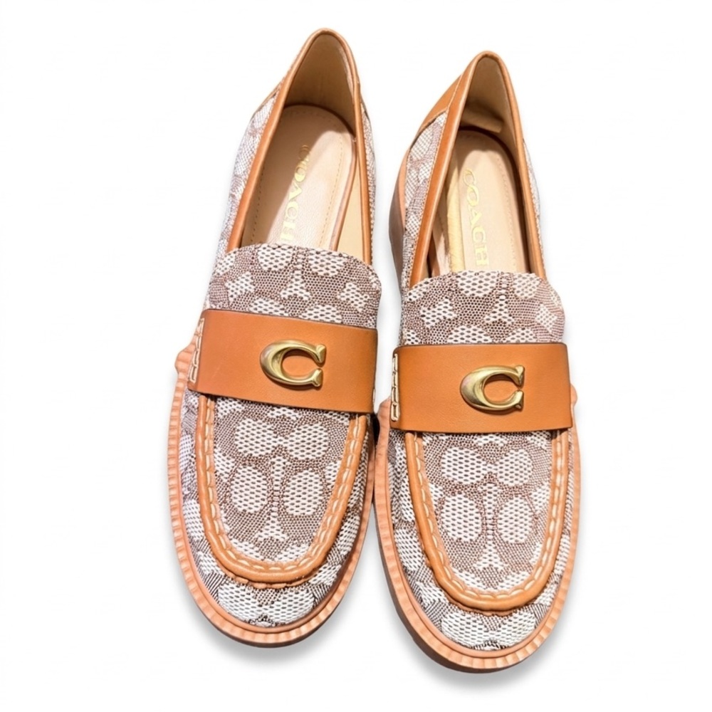 Coach Leah Platform Lug Sole Loafers - Signature Jacquard Cocoa/Amber US 10 - Picture 5 of 5